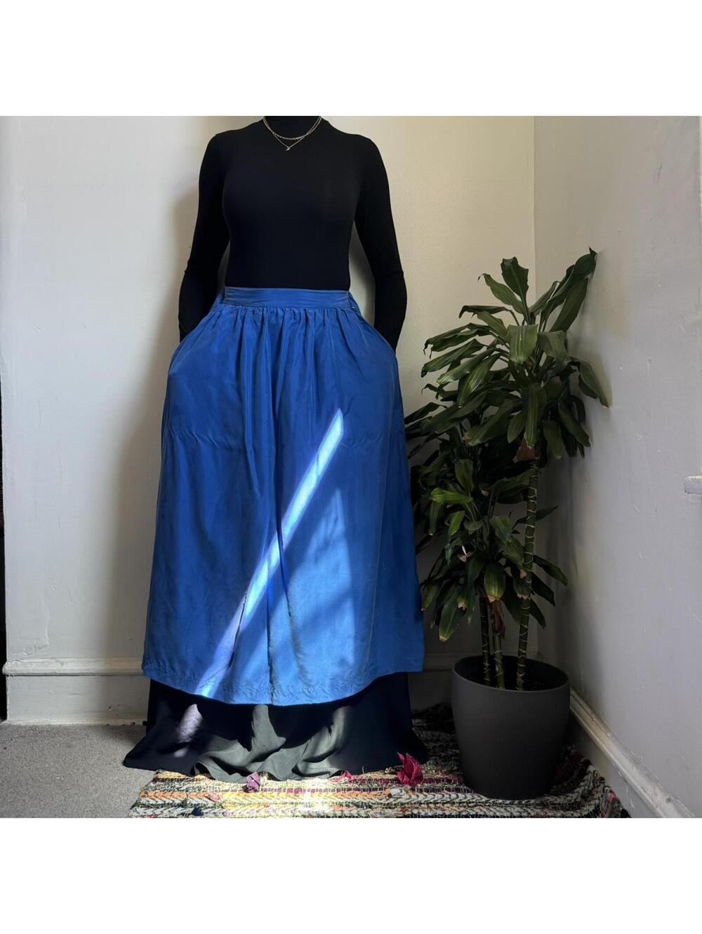 Vintage Bechamel silk Royal Blue Maxi shirt - M - Picture 2 of 6